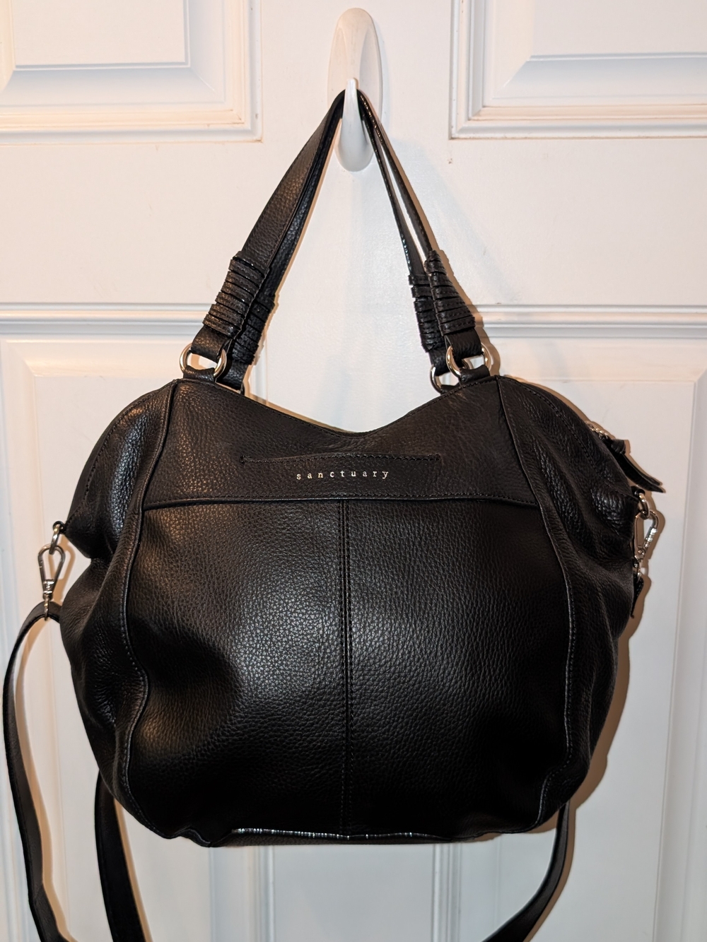 Sanctuary Black Pebbled Leather Shoulder Bag with Crossbody Strap